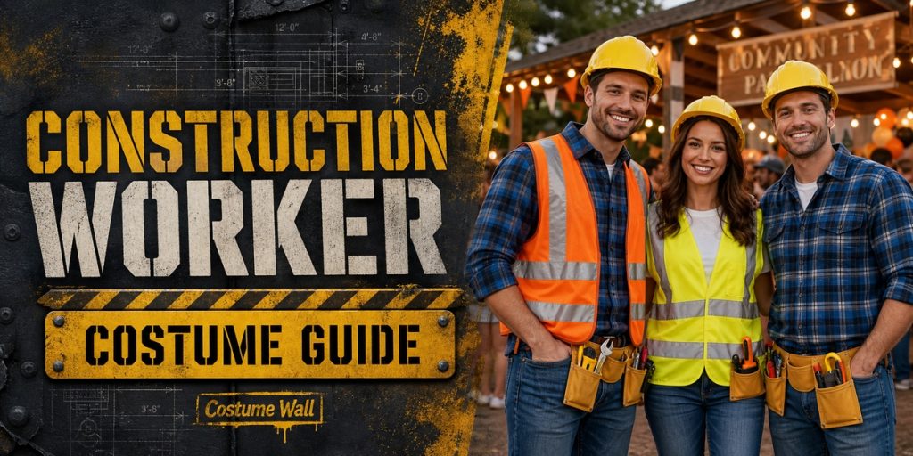 Orange Reflective Safety Vest, Yellow Women’s Safety Vest, Blue Plaid Work Shirt and White Women’s T-Shirt beside Construction Worker