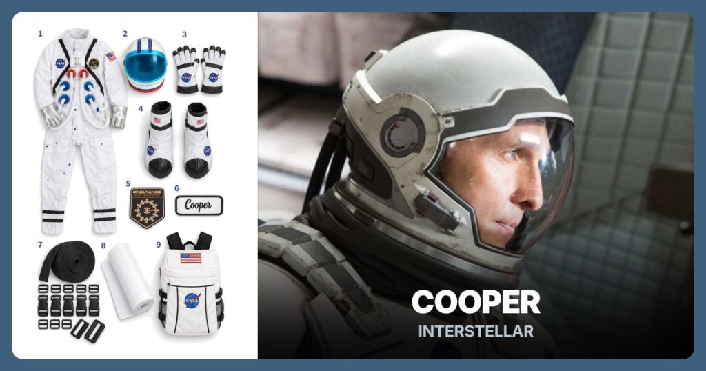 White Astronaut Jumpsuit, White Astronaut Helmet, White Astronaut Gloves and White Astronaut Boot Covers beside Cooper (Interstellar)