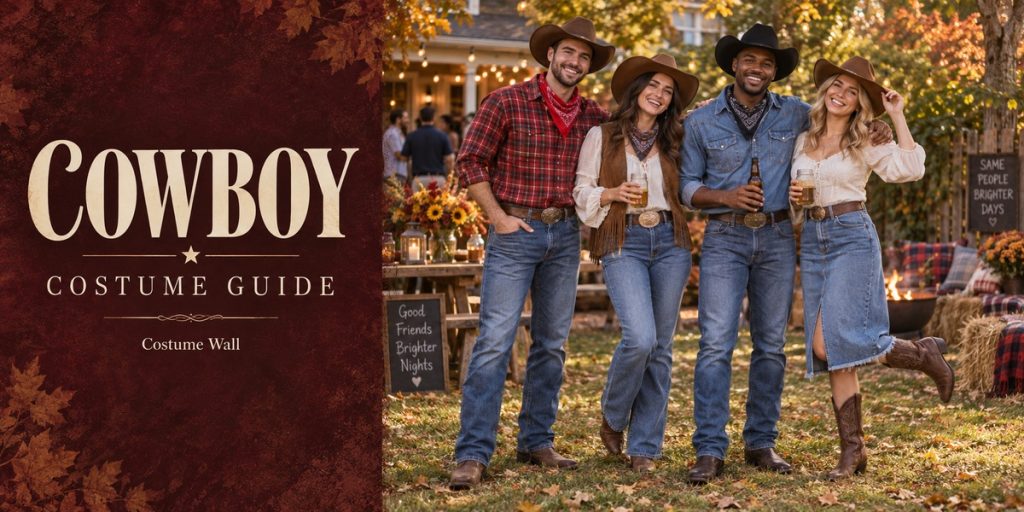 Brown Cowboy Hat, Black Cowboy Hat, Red Plaid Shirt and Denim Western Shirt beside Cowboy