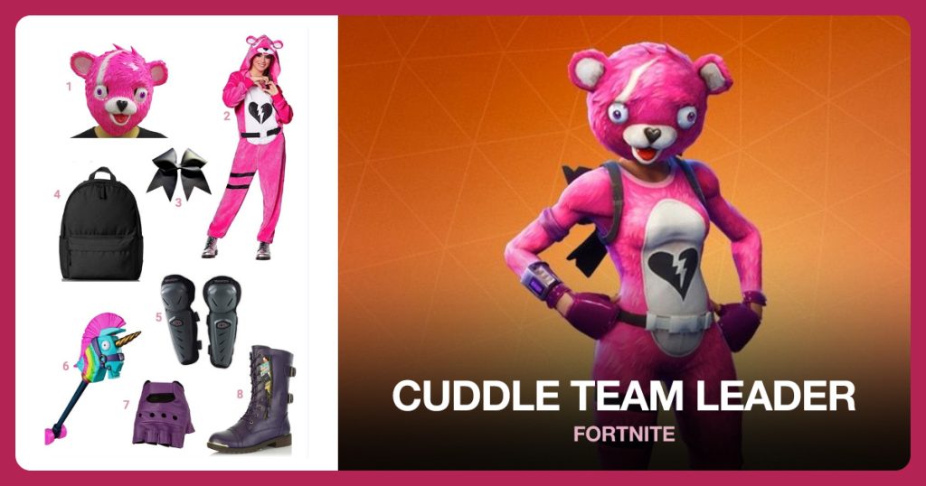 Cuddle Team Leader Mask, Cuddle Team Leader Costume, Classic Cheer Bow and Classic Backpack beside Cuddle Team Leader