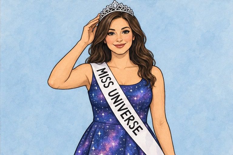 Position the tiara above the finished Miss Universe sash