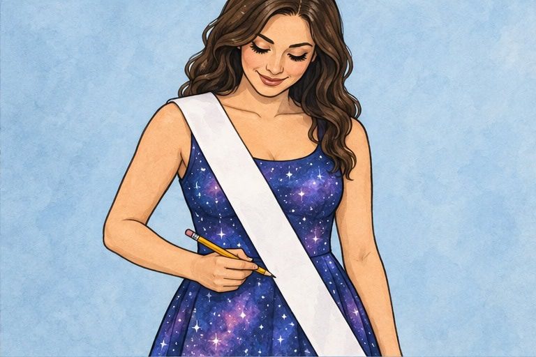 Mark the blank sash lightly with a pencil while wearing it