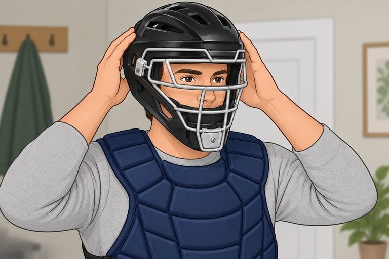 Fit the black and silver adult catcher helmet.