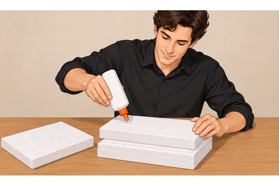 Bond three foam sheets with foam-safe adhesive and let them fully cure.