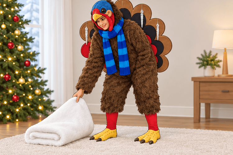 Instructional illustration for Cold Turkey costume: Set the snow patch.
