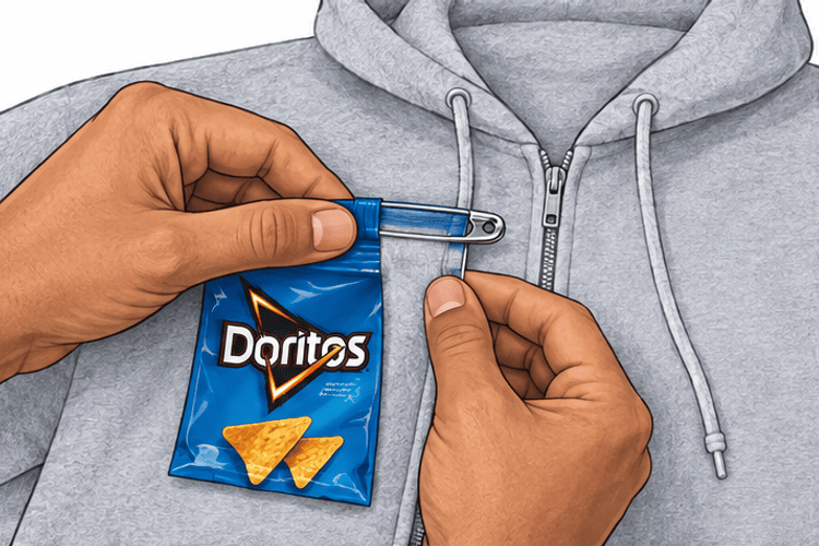 Instructional illustration for Snack Attack costume: Pin the largest snack panels.