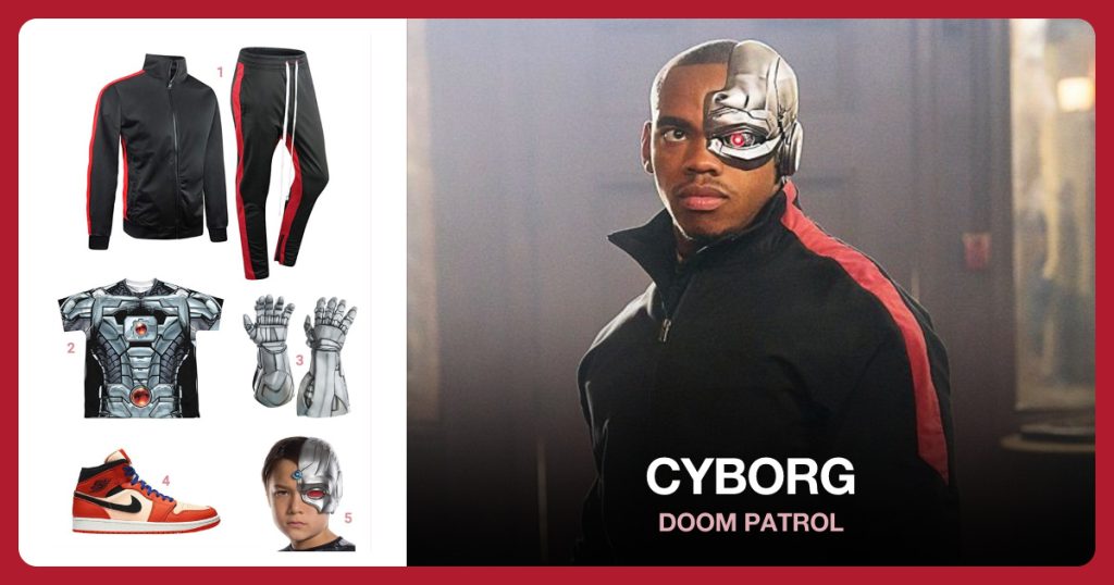 Track Suit, Cyborg T-Shirt, Cyborg Hands and Nike Air Jordan 1 beside Cyborg