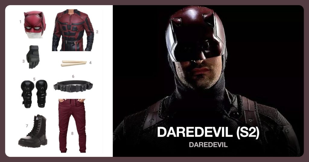 Daredevil Helmet Props, Daredevil Leather Jacket, Tactical Gloves and Wood Dowel Rod beside Daredevil (Season 2)