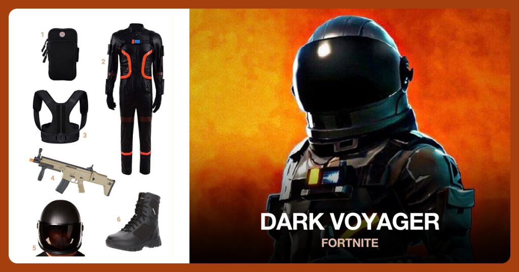 Arm Pouches, Dark Voyager Costume Set, Posture Back Brace and Toy Scar beside Dark Voyager