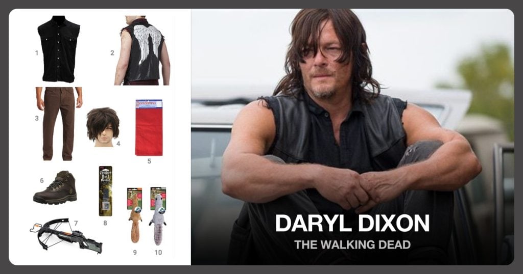 Cut Off Sleeveless Cotton Denim Button Up, Daryl Dixon Adult Mens Vest and Regular Fit Straight Leg Jeans beside Daryl Dixon