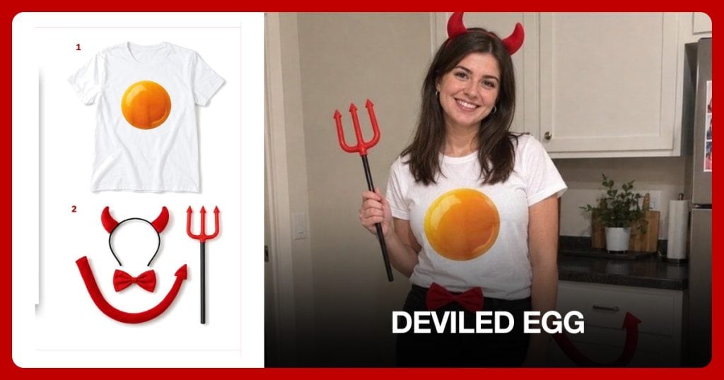 Egg Yolk T-Shirt and Devil Costume Set beside Deviled Egg