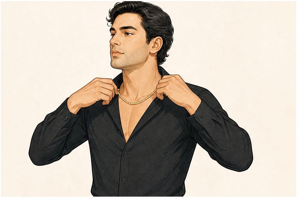 add gold chain at open collar