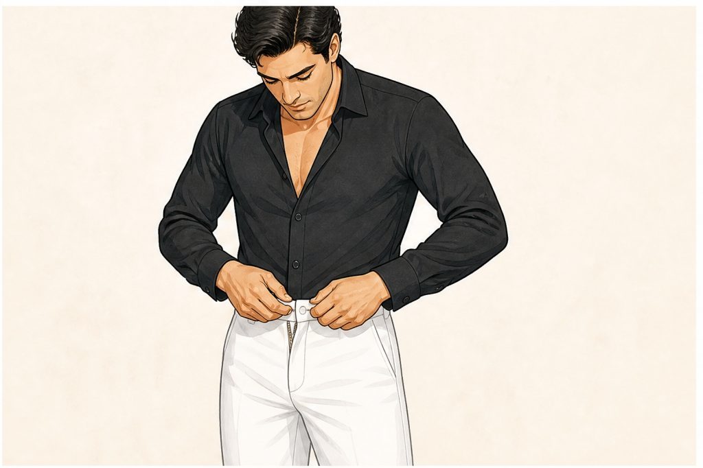 fasten trousers at waist