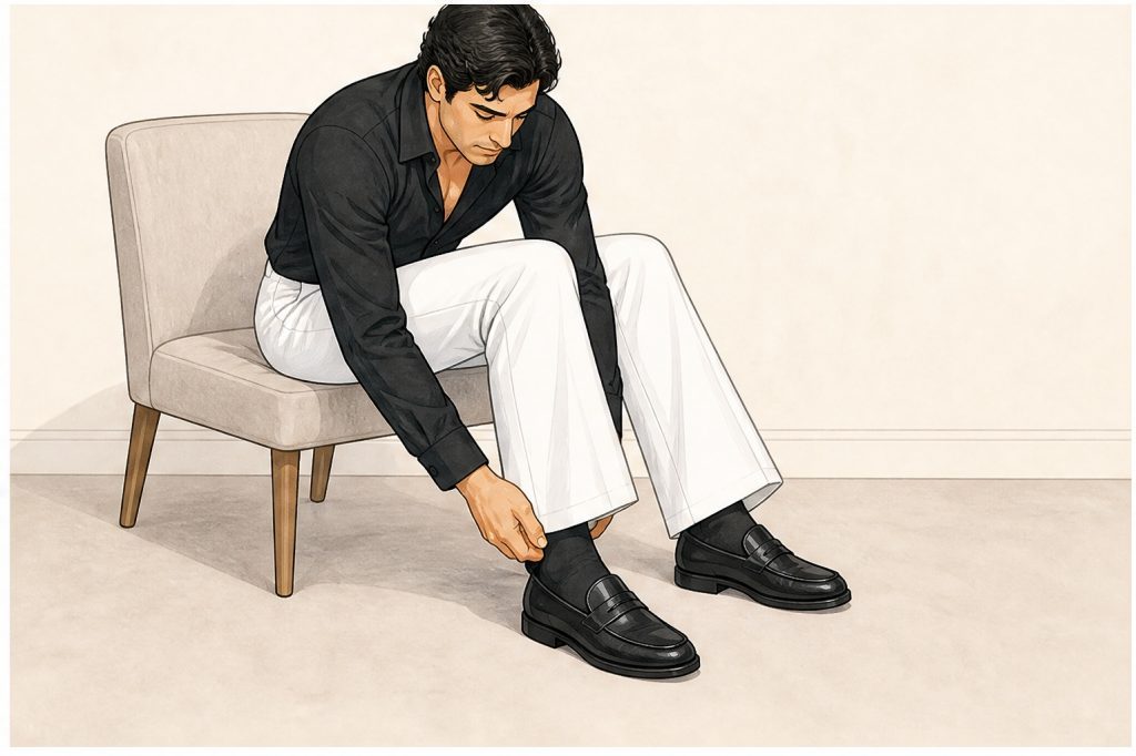 put on black loafers
