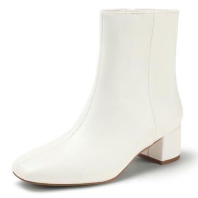 White Low Heel Booties