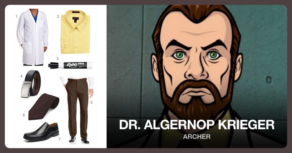 Lab Coat, Yellow Shirt, Dry Erase Markers and Black Belt beside Dr. Algernop Krieger