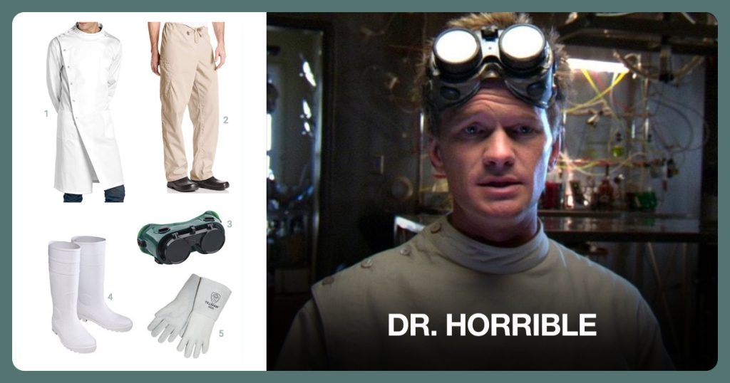 Lab Coat, Cargo Pant, Welding Goggles and White Boots beside Dr. Horrible