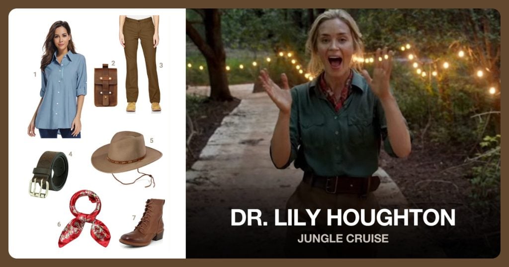 Button Down Shirt, Brown Leather Pouch, Brown Pants and Double Prong Belt beside Dr. Lily Houghton