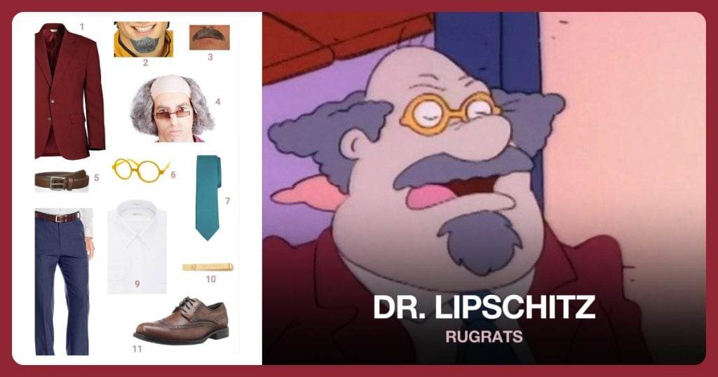 Burgundy Sport Coat, Grey Goatee, Grey Mustache and Old Man Wig beside Dr. Lipschitz