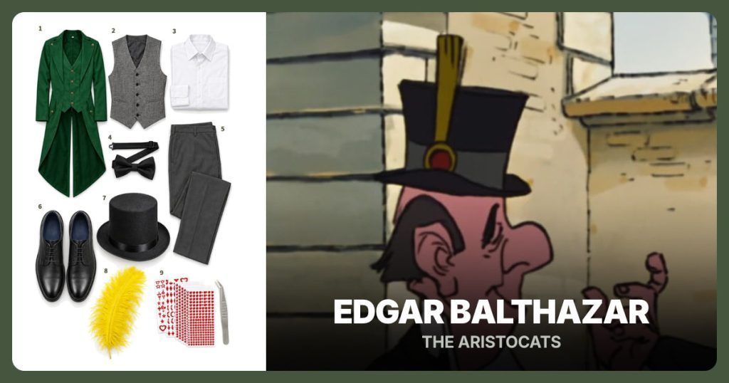 Green Tailcoat, Gray Waistcoat, White Poplin Shirt and Black Bow Tie beside Edgar Balthazar