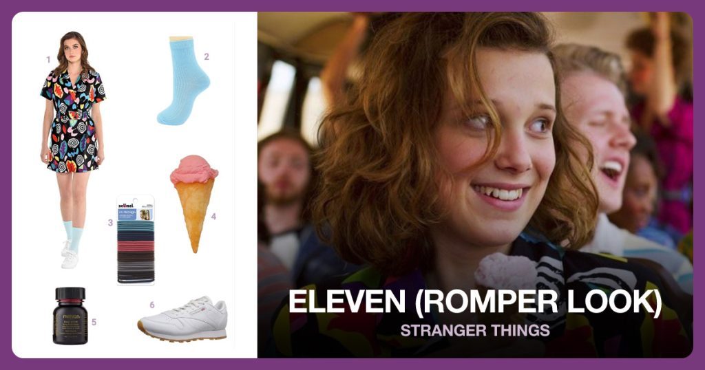Eleven Romper, Cotton Socks, Hair Tie and Fake Ice Cream Cone beside Eleven (Romper Look)
