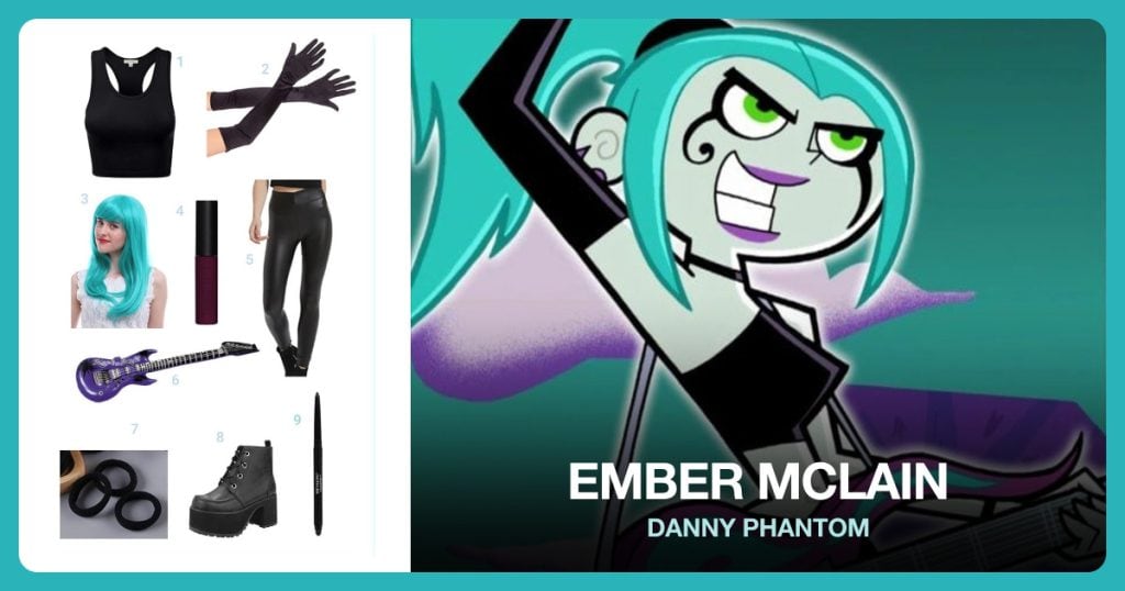 Basic Crop Tank Tops, Long Satin Finger Gloves, Cosplay Costume Wigs and Matte Liquid Lipstick beside Ember McLain