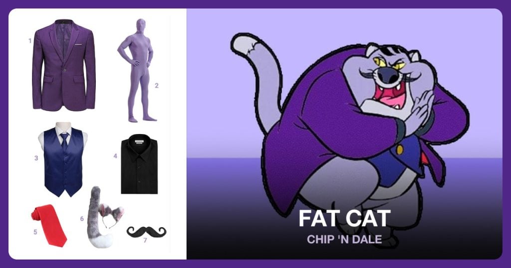 Men’s Blazer, Purple Bodysuit, Blue Vest and Dress Shirt beside Fat Cat
