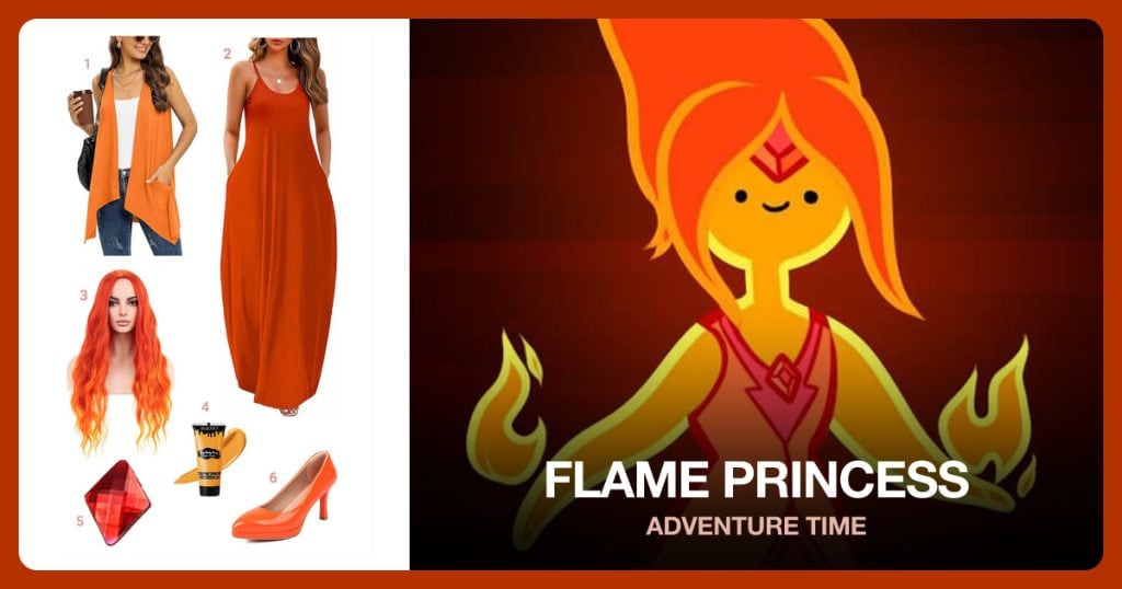 Orange Lightweight Cardigan, Long Orange Sundress, Long Orange Fire Wig and Orange Face and Body Paint beside Flame Princess