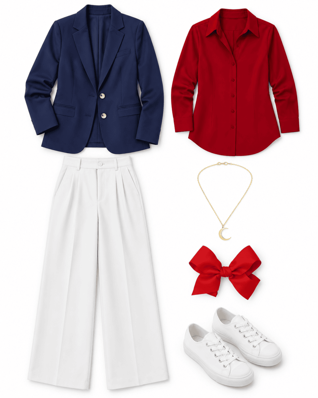 Complete Navy Blazer & Red Blouse Sailor Moon-inspired outfit flatlay