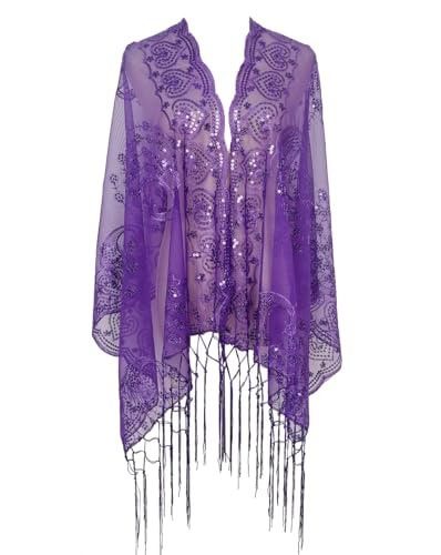 Purple Fringed Evening Shawl
