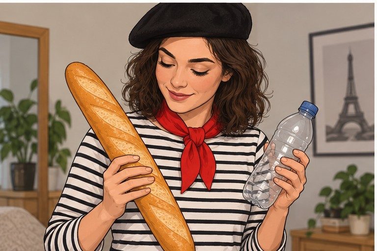 Adding a fake baguette and optional plastic bottle prop