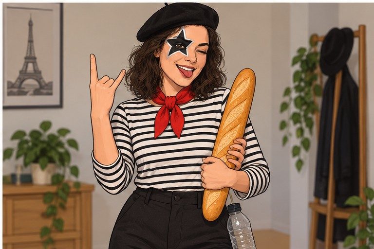 Finished French Kiss outfit with French cues and rock-star face paint
