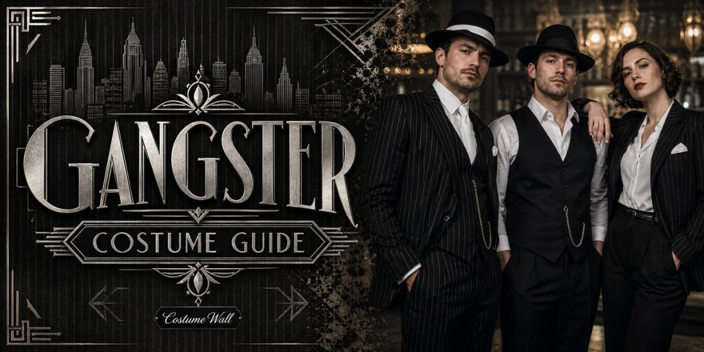 Black Pinstripe Suit, White Stretch Dress Shirt, Black Formal Dress Vest and Black Classic Dress Pants beside Gangster
