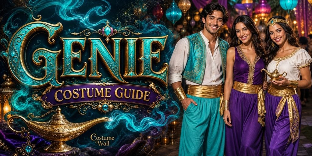 Turquoise Harem Pants, Purple Sequin Harem Pants, Turquoise Vest Set and Purple Sleeveless Top beside Genie