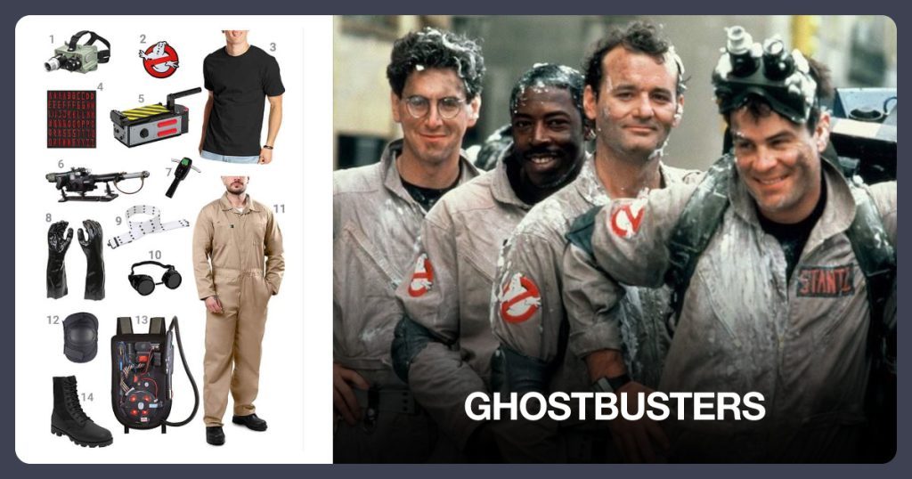 Ecto Goggles, Ghost Patch, Black T-Shirt and Red Letter Patches beside Ghostbusters