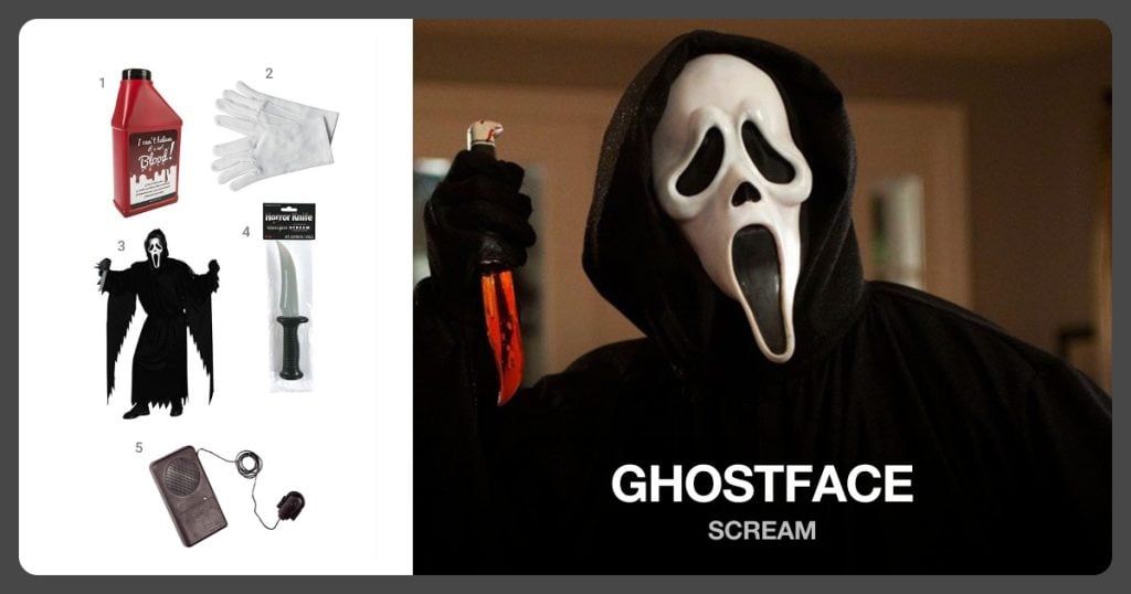 Ghostface costume clothing and accessories