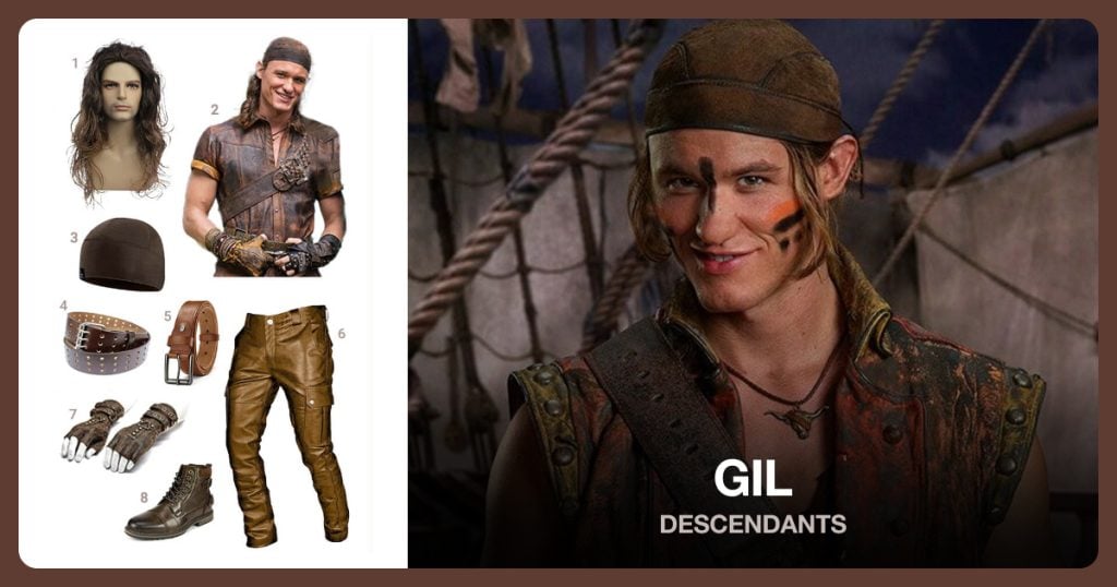 Wavy Brown Wig, Men’s Motorcycle Boots, Brown Beanie and Leather Belt Triple Hole beside Gil