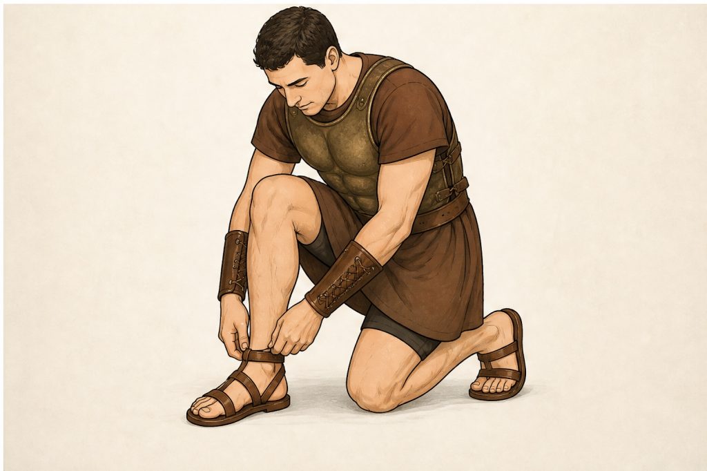 Put on sandals and wrist bracers