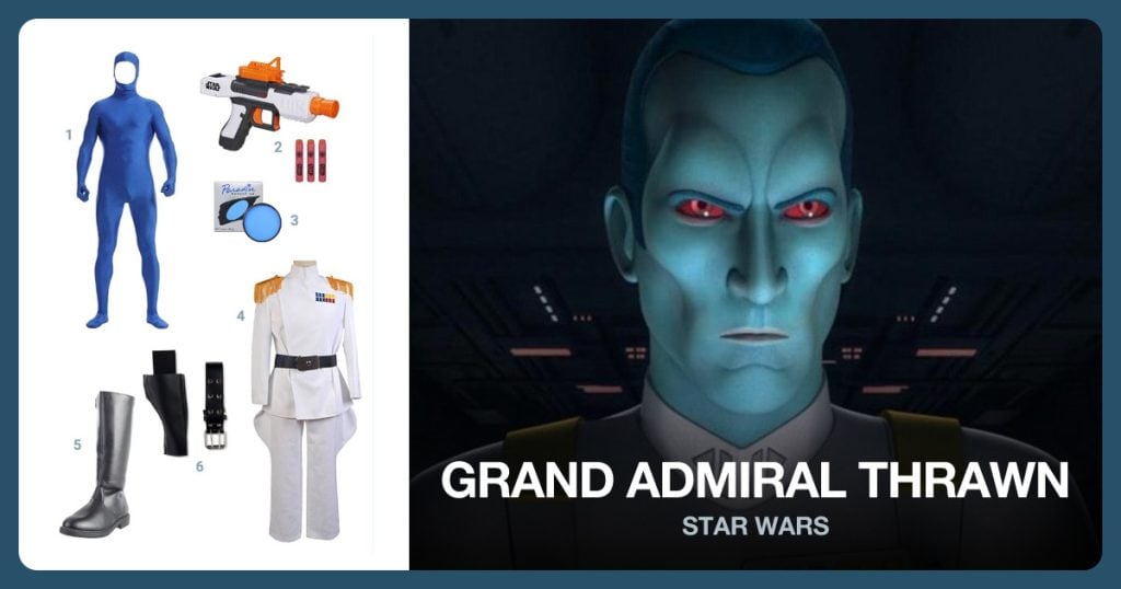 Blue Bodysuit, Blaster, Face Paint and Grand Admiral Uniform beside Grand Admiral Thrawn