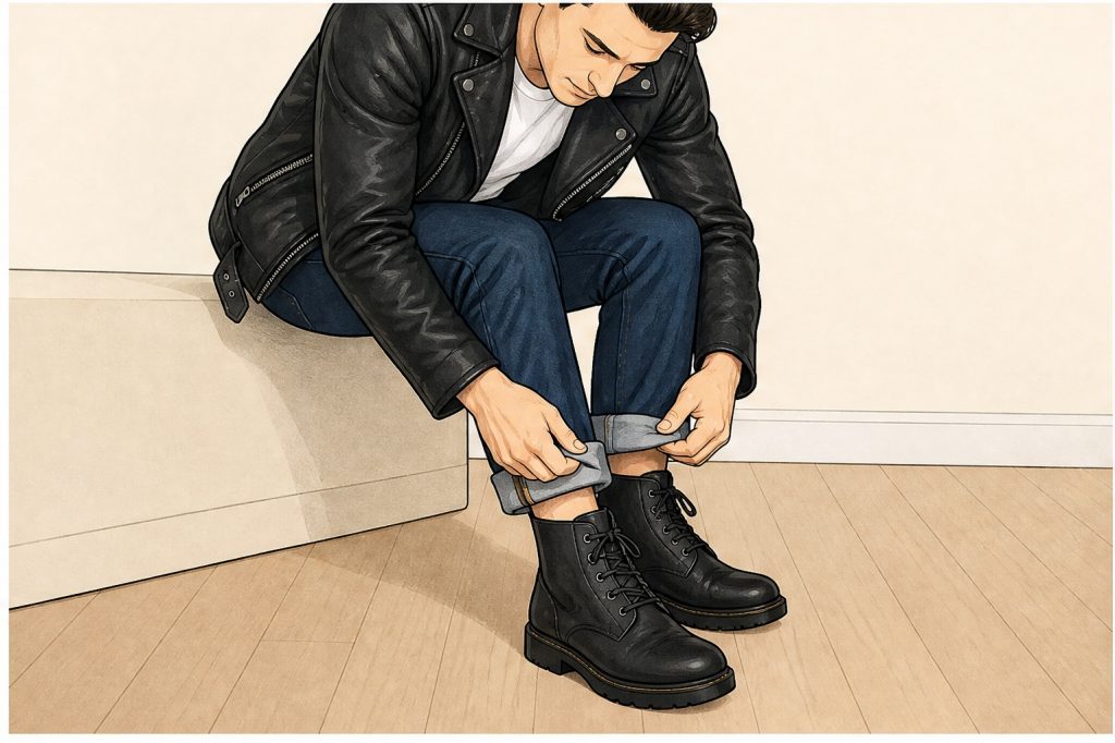 Cuff jeans above black boots