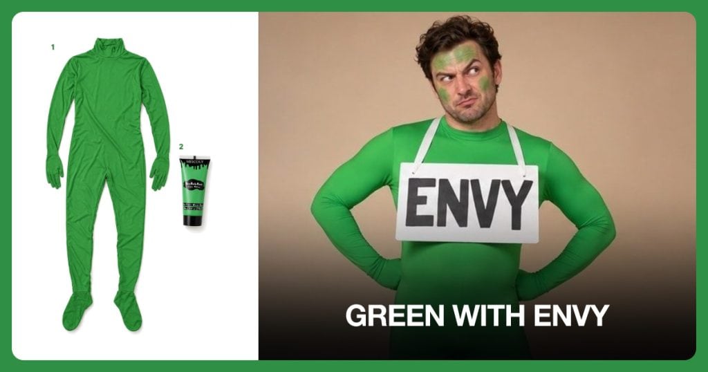 Green Full Bodysuit and Green Face and Body Paint beside Green with Envy