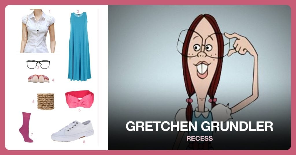 Short Sleeve Puff Sleeve Lapel Collar, Stretchy Long Turquoise Tank Dress and Nerdy Thin Frame Glasses beside Gretchen Grundler