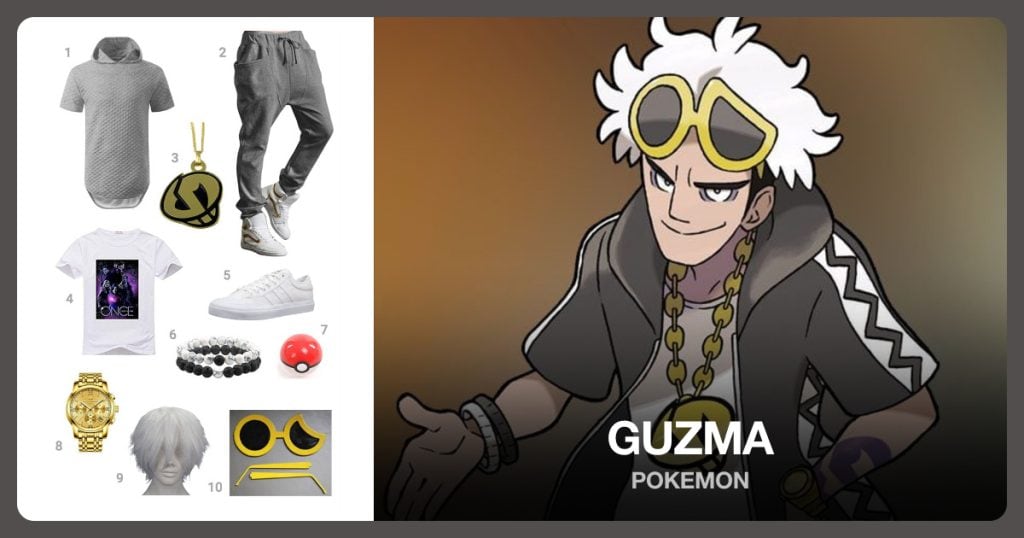 Short Sleeve Hoodie, Jogger Pants, Team Skull Pendant Necklace and Crew Neck T-Shirt beside Guzma