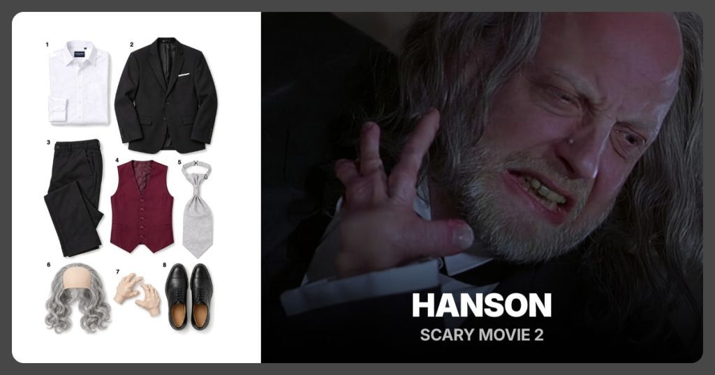 White Dress Shirt, Black Suit Jacket, Black Dress Pants and Burgundy Waistcoat beside Hanson