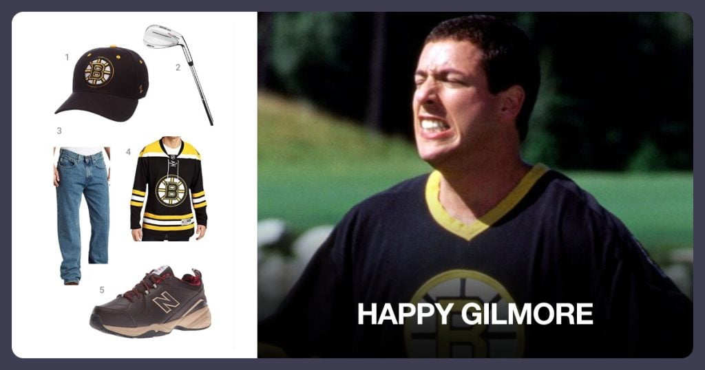 Bruins Hat, Golf Club, Blue Jeans and NHL Jersey beside Happy Gilmore
