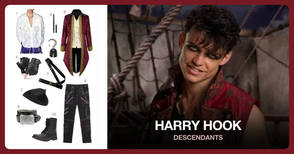 Lace Long Sleeve Shirt, Black Eyeliner, Medieval Steampunk Tailcoat and Men’s Troopah-C Combat Boot beside Harry Hook
