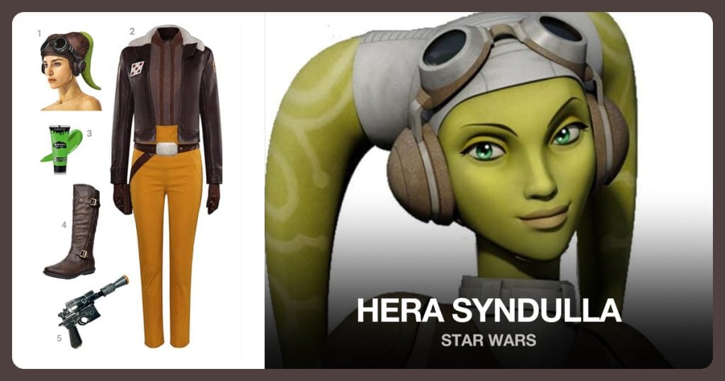 Women’s Faux Fur Knee High Boots, Warrior Rebels Suit and Light Green Face and Body Paint beside Hera Syndulla