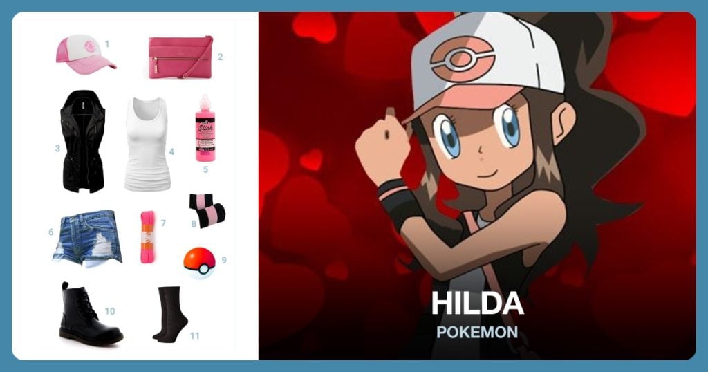 Pink Pokemon Hat, Pink Fashion Designer Handbags, Cargo Vest and Tank Top beside Hilda