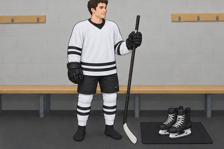 Finish with gloves, footwear and a stick