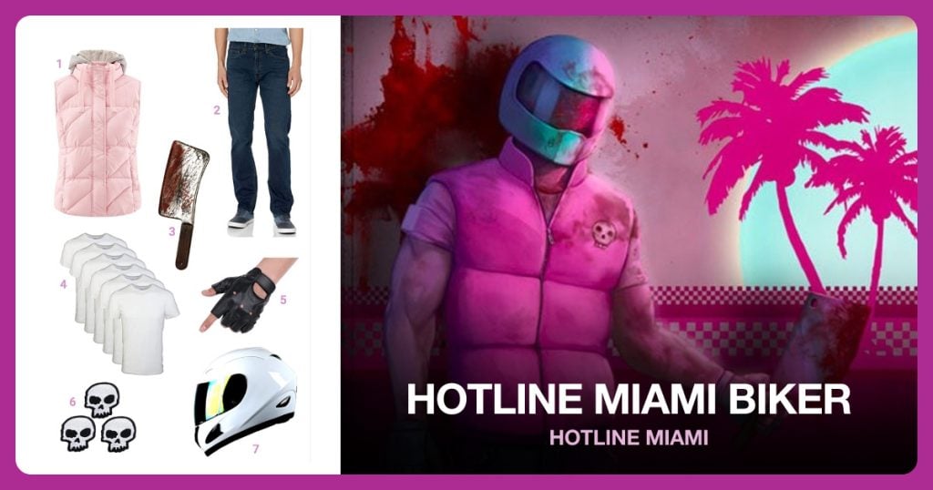Quilted Vest, Levi’s Jeans, Fake Bloody Cleaver and White T-Shirt beside Hotline Miami Biker